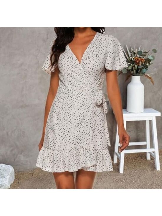 Amazon Dresses & Skirts - Polka Dot Print Ruffle MiniWrap Dress with Belt, Size XL